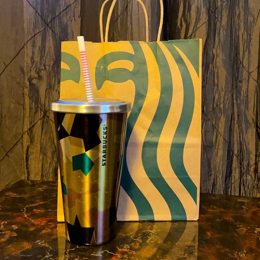 🍁 Starbucks camouflage stainless steel tumbler with rainbow straw